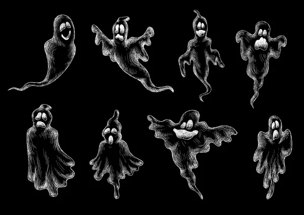 Halloween-Geister und Monster-Sketche — Stockvektor