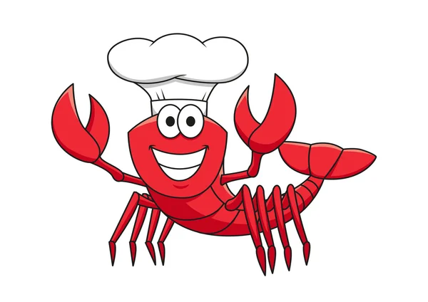 Cartoon red lobster chef in white cook hat — Stock Vector