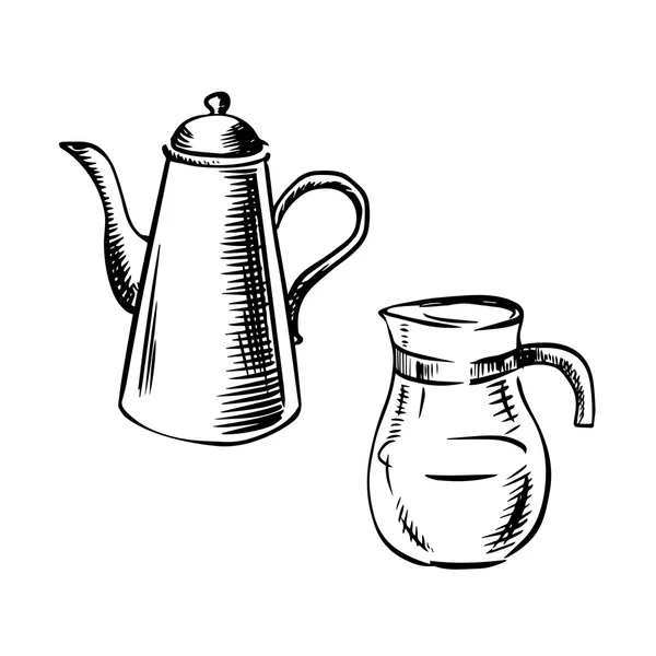 Pots à café en porcelaine et verre — Image vectorielle