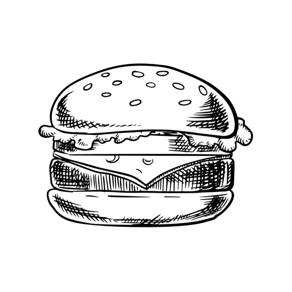 Cheeseburger met rundvlees, groenten en kaas — Stockvector