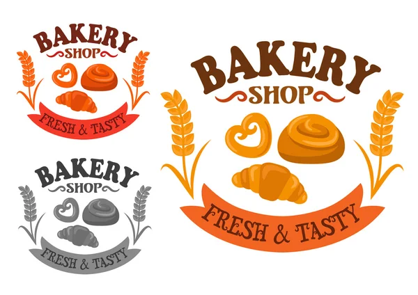 Пекарская икона со сладкими булочками и круассаном — стоковый вектор