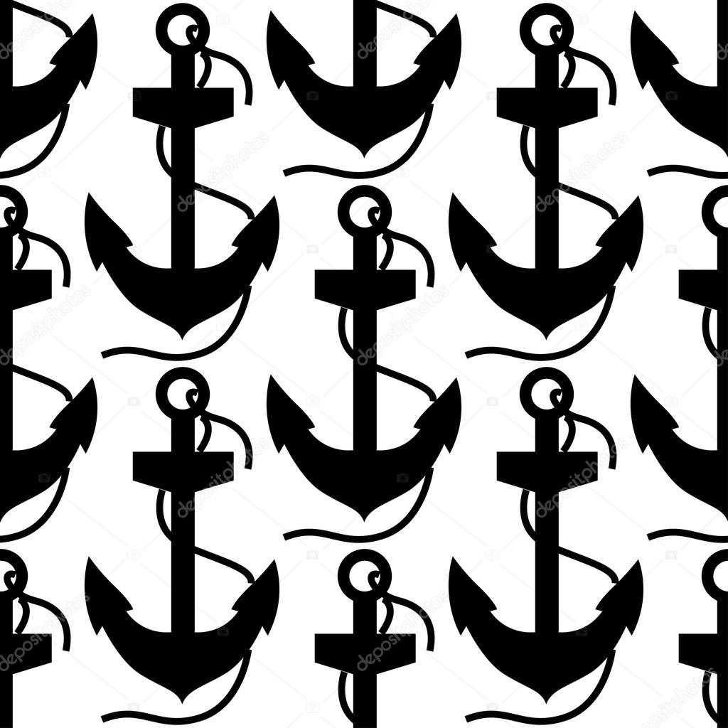 Nautical seamless pattern with anchors and ropes