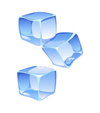 Buz kristal küplerinin düşüşü yemek pişirme sürecini temsil ediyor. İzole edilmiş karikatür vektörü. Donmuş buzlu parçalar. Buz kalıpları. Soğuk, ferahlatıcı kristal şekiller parlak yansımaları ve keskin kenarları var.