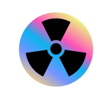 Radyoaktivite sembolü hologram retro Y2K çıkartması ya da sembol. Yansıtıcı hologram vintage etiket, yanardöner 60 'ların Y2K vektör etiketi. Parlak folyo retro yaması veya radyoaktif madde işaretli çıkartma