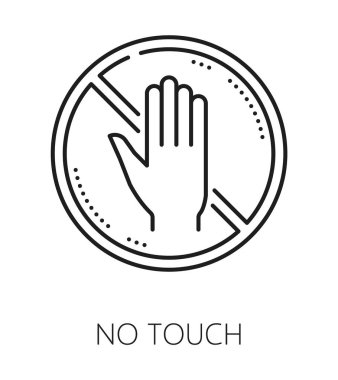 No touch museum exhibit prohibition line icon or pictogram. Museum exhibition linear vector pictogram, art gallery symbol. Exhibit riles icon or sign with touching, area access prohibition sign
