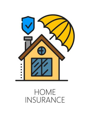 Home security insurance color line icon or symbol. Building protection lineart vector sign, insurance agency or service line pictogram. Security company icon with house cottage building and umbrella