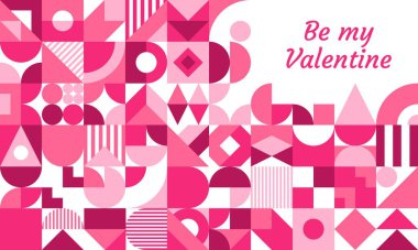 Geometrik şekilli sevgililer günü tebrik kartı, pembe ve kestane renginde soyut desenler, içten gelen mesajı çerçeveleyen Sevgililer Günüm ol. Romantik vektör, modern tatil kartı