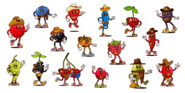 Çizgi film, kovboy ve şerif karakterleri, batılı meyve taşıyıcı kişilikler. Çılgın çilek, kiraz, ahududu ve kızılcık meyveli karakterler vahşi batı şapkaları ve silahlarıyla