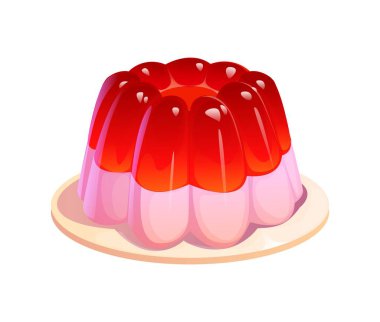 Yemek pişirme ve hazırlama süreci için tatlı jöleli puding, vektör ikonu. Hazırlama tarifi veya yemek malzemesi ve pişirme süreci için böğürtlenli veya meyveli marmelatlı puding.