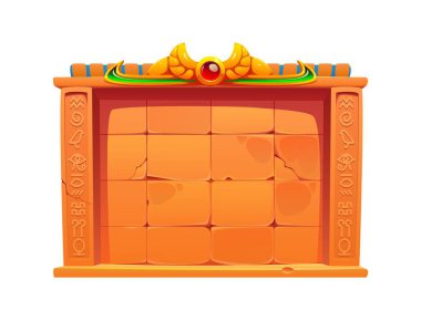 Antik Mısır oyun çerçevesi veya antik Mısır taş tahtası, karikatür vektör arayüz elementi. Mısır piramidinin Mısır taş duvarı ya da Mısır hiyerogliflerinin yazılı olduğu mezar oyun menüsü.