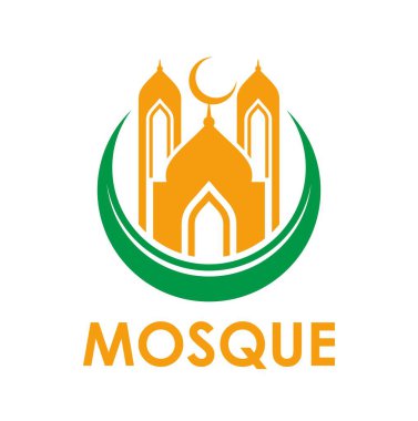 Müslüman ramazan arap camisi simgesi. Müslüman okulları, dini merkezler ve Kuran eğitim kurumları için cami kubbeleri ve hilal şeklinde dairesel İslam tasarımı içeren vektör Arap amblemi