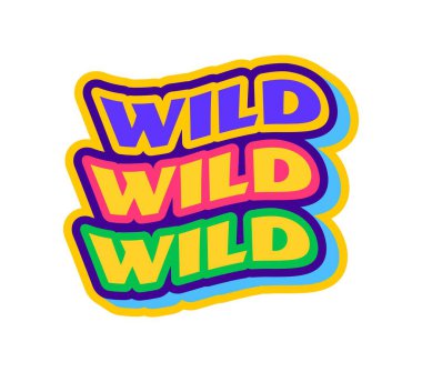 Vahşi Batı Batı ve Vahşi Batı 2000 moda çıkartması ya da hippi sembolü. Teksas country kültürü retro vektör etiketi, Vahşi Batı kovboy etiketi. Canlı renklerde tipografisi olan Amerikan çiftliği ve rodeo yaması