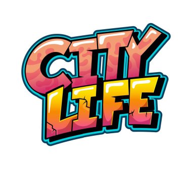 Şehir hayatı sokak graffitisi, güzel boya spreyi. Duvar yazısı, etiket boyası, sokak sanat eserleri. Hip Hop hava fırçası çizimi ya da tipografi harflerinde duvar çatlakları olan şehir kaligrafi vektörü baskısı