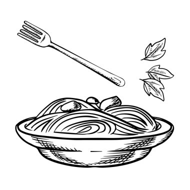 Italian pasta with meatball, sauce and basil