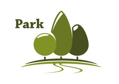 Park landscape icon with trees on meadow