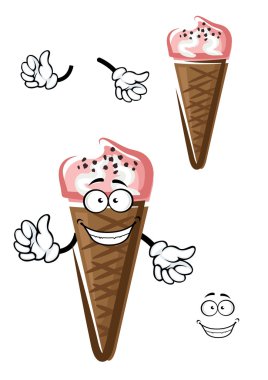 Strawberry ice cream in chocolate cone