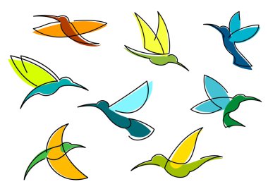 Blue, orange and green hummingbirds icons