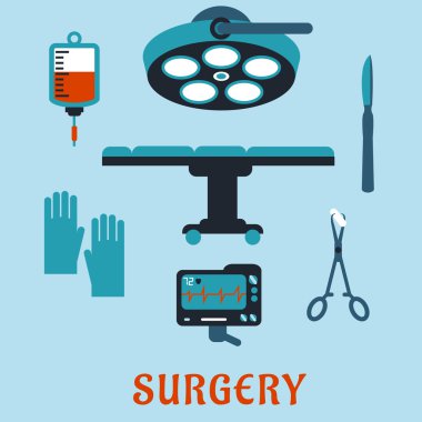Surgery flat icons with operating room