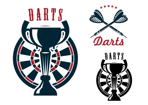 Darts symbols with dartboard and cup — Wektor stockowy