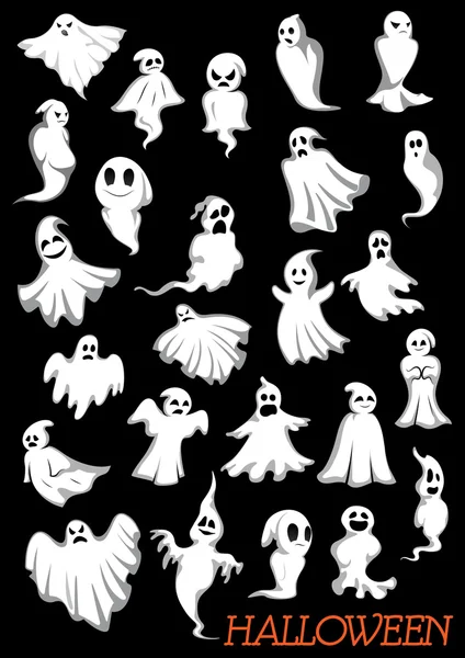 Big set of Halloween flying ghosts — 图库矢量图片