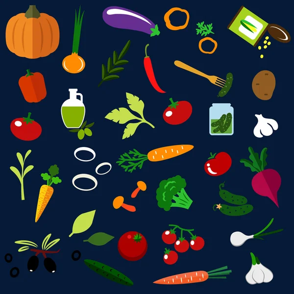 Natural ripe vegetables flat icons — Stok Vektör