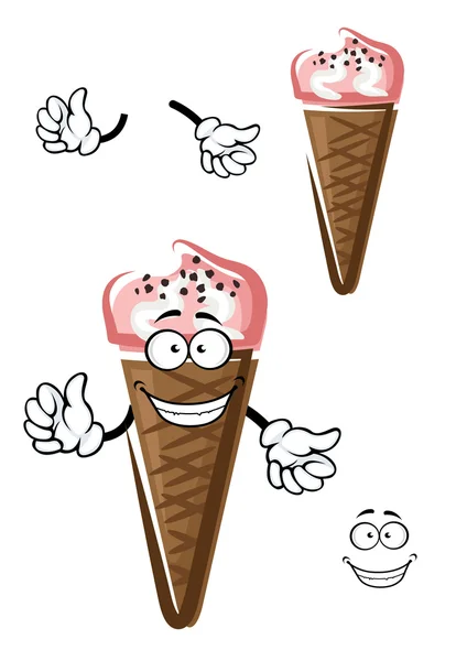 Strawberry ice cream in chocolate cone — Stockvector