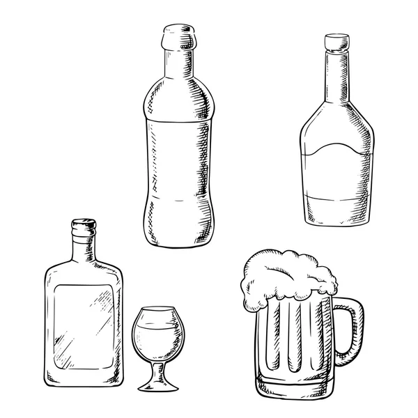 Bottles of wine, liquor, whiskey and beer — 스톡 벡터