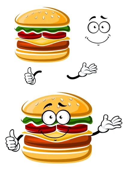 Cartoon happy cheeseburger with thumb up — Stock Vector