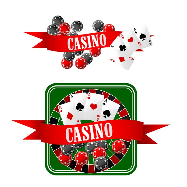 Icônes de casino avec dés, jetons, cartes et roulette — Image vectorielle