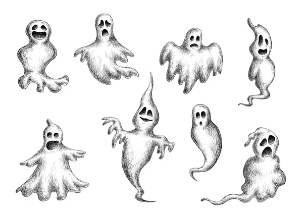 Espíritus y fantasmas voladores de Halloween — Vector de stock