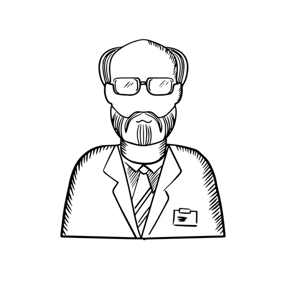 Bearded scientist in lab coat sketch — Stock Vector