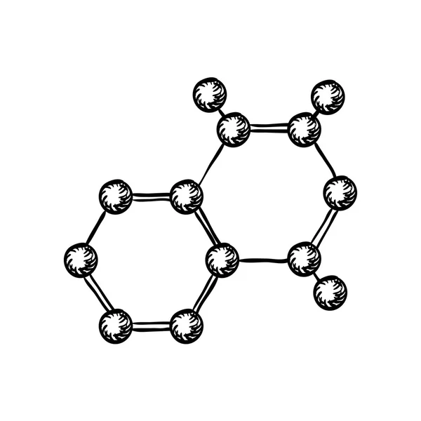 Skizze eines molekularen Modells mit Atomen und Bindungen — Stockvektor