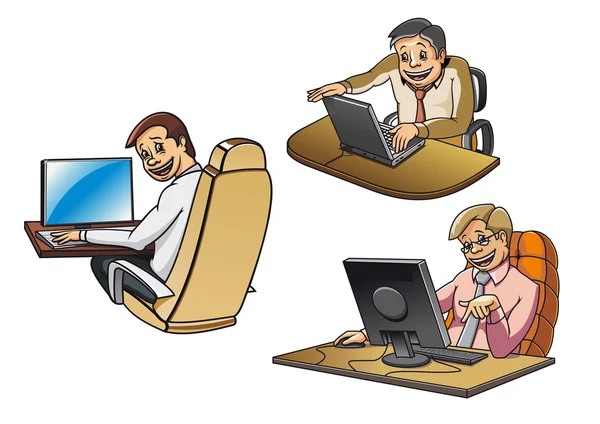 Мультфильм бизнесмены, работающие на компьютерах — стоковый вектор