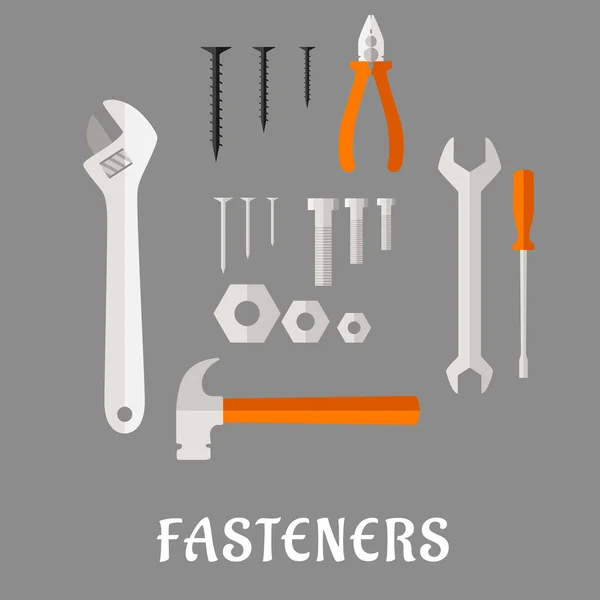 Fasteners and tools flat icons — Διανυσματικό Αρχείο