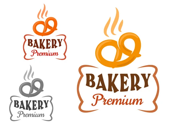 Emblemas da padaria com pretzel fresco —  Vetores de Stock