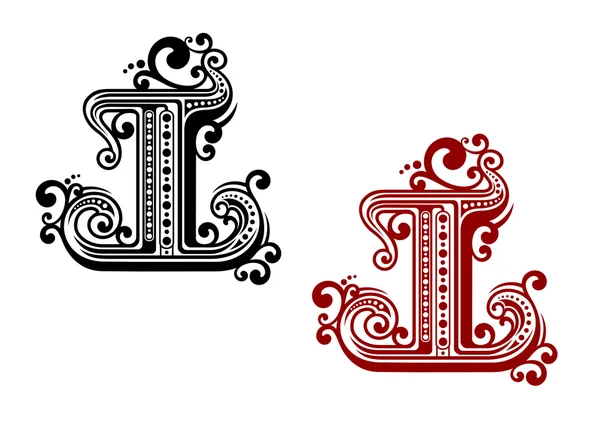 Capital letter I with retro ornament — 图库矢量图片