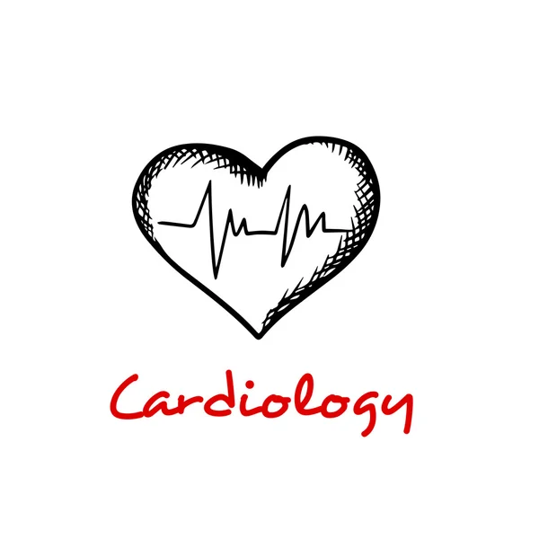 Icono de boceto de corazón con gráfico ECG — Vector de stock
