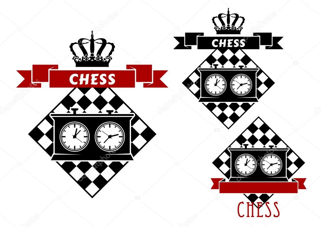 Chess symbols with clocks on chessboard