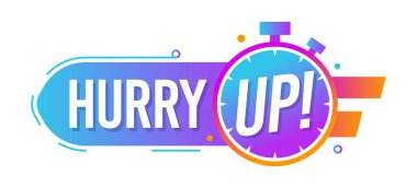 Acele et, indirimli mesaj simgesi ya da etiket fiyatını düşür. Sınırlı zaman etiketi, son şans pazarlık vektör rozeti. Kronometresi ve tipografisi olan özel indirimli mesaj simgesi