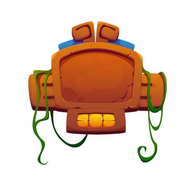 Aztek İnka Maya oyun iskeleti. Taş sütunları ve süslemeleri, mavi aksan taşları ve kıvrımlı orman bitkileriyle. Çizgi film kahverengi taş oyunu çatlaklı ui kartı