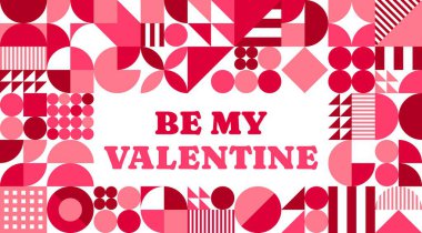 Geometrik şekilli sevgililer günü posterim ol. Romantik vektör, modern bayram tebrik kartı pembe ve kestane renginde soyut desenler içeren, içten gelen mesajı çerçeveleyen sevgilim ol.