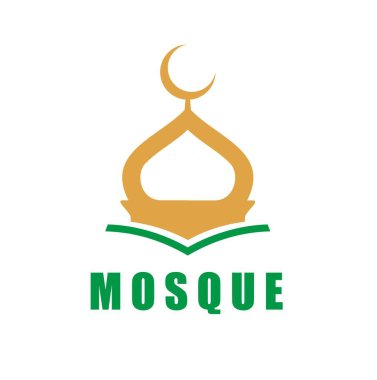 Arap Müslüman camisi grafik simgesi ya da işareti. Arap Kuran etiketi, Müslüman dini grafik vektör amblemi. İslam Kültür Merkezi soyut ikonu ya da cami kubbesinin üzerinde görsel hilal olan İslam camii sembolü