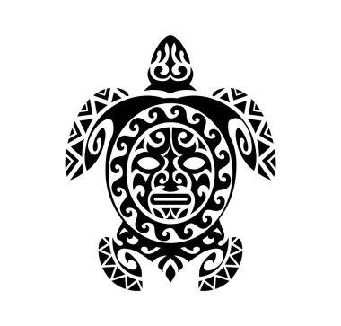 Maori deniz kaplumbağası hayvan kabilesi dövmesi ya da dekoru. Polinezya kabilesinin soyut dövmesi, Samoa kabilesinin grafik süslemesi. Maori etnik siyah baskısı