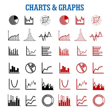Black and red charts or graphs icons
