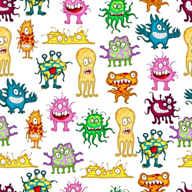 Colored cartoon monsters seamless pattern