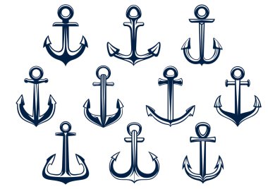 Heraldic set of marine ships anchors clipart