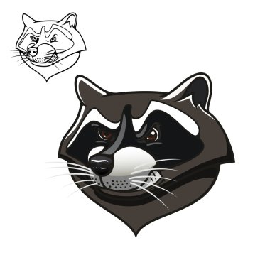 Angry cartoon raccoon mascot on white
