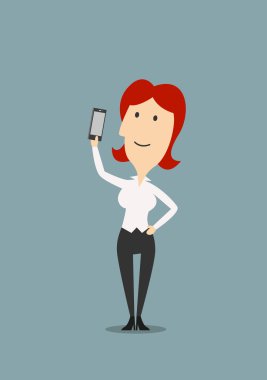 Cartoon businesswoman taking selfie shot
