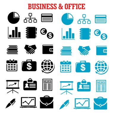 Business, finance and office flat icons clipart