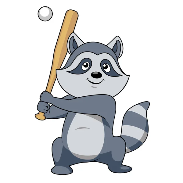 Personaje de jugador de béisbol mapache de dibujos animados — Archivo Imágenes Vectoriales